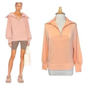 NWT Loft Relaxed Fit 1/4 Zip Wide Ribbed Collar Extended Cuff Sweatshirt Peach S
